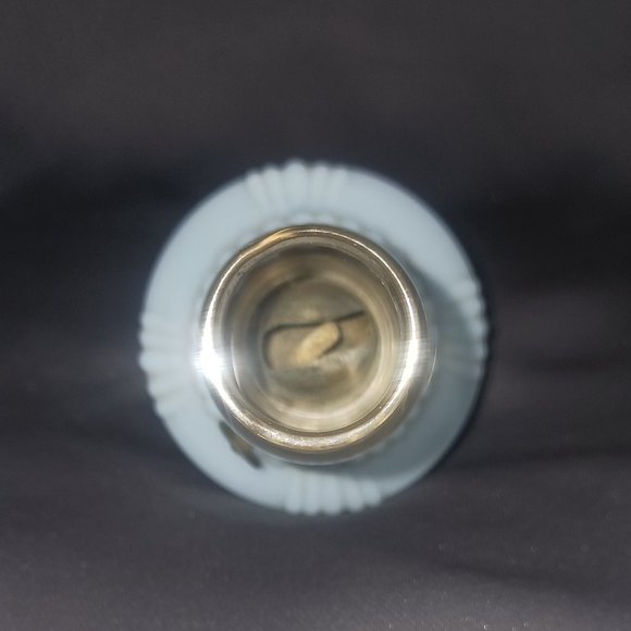 Antique Blue Milk Glass Oil Lamp 7" Tall with Hurricane - Picture 3 of 4